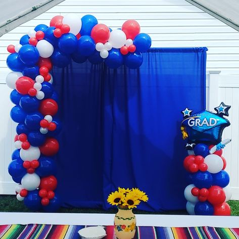 Red And Blue Theme Party, Red White And Blue Photo Backdrop, Red White And Blue Graduation Decor, Red And Blue Balloon Arch, Red And Blue Graduation Party Decoration, Blue And Red Graduation Party Ideas, Red White Blue Graduation Party Ideas, Red White Blue Balloon Arch, Red White And Blue Graduation Party