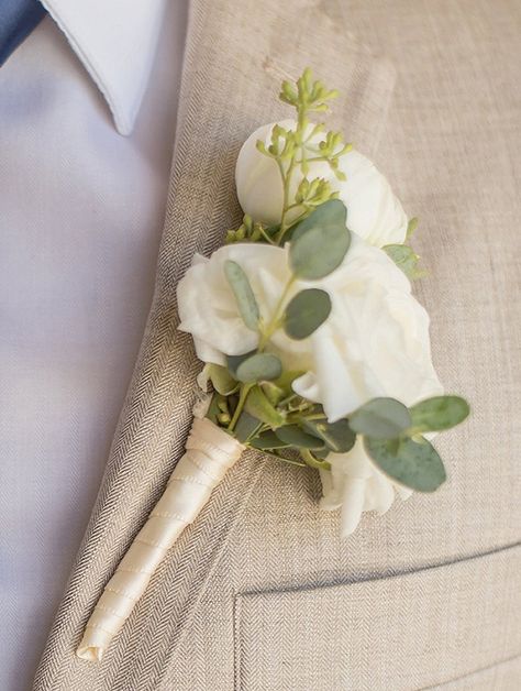 Lisianthus boutonniere (Flowers by Lee Forrest Design, photo by: Sierra Ford Photography) Lisianthus Boutonniere, Lisianthus Bouquet, Caswell House, Lisianthus Flowers, Lapel Flowers, White Lisianthus, Wedding Boards, House Flowers, Wedding Arch Flowers