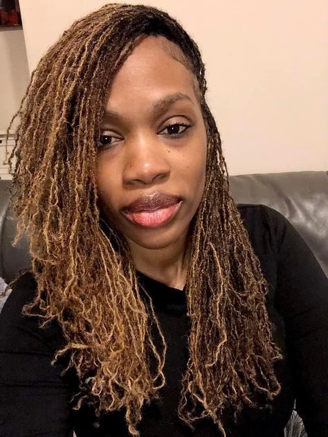 Locs With Highlights Black Women, Loc Cornrows, Blonde Sisterlocks, Blonde Locs Black Women, Middle Haircut, Big Locs, Haircut For Woman, Microlocs Hairstyles, Loc Colors