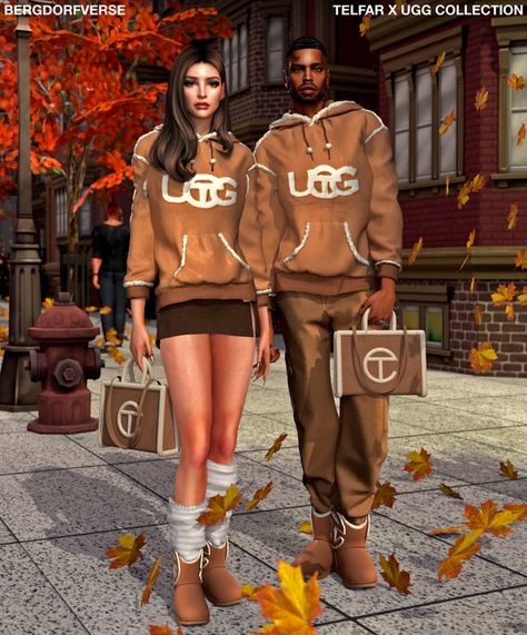 Telfar x UGG Collection (Thanksgiving Gift) | Bergdorfverse on Patreon Sims 4 Cc Fall Clothes Patreon, Sims 4 Cc Winter Clothes Patreon, Sims 4 Matching Couple Outfits Cc, Sims 4 Ugg Boots Cc, Telfar X Ugg, Fem Clothes, Ugg Collection, Cc Eyes, Female Sims