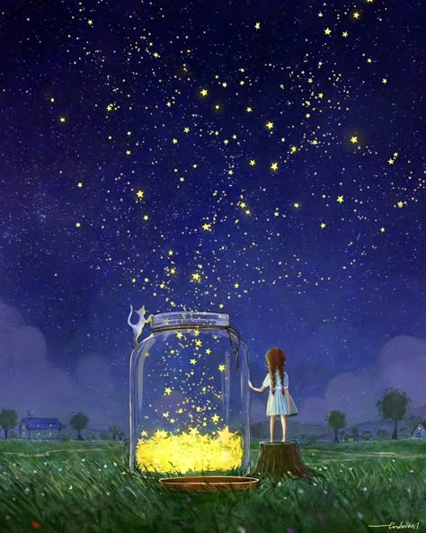 Fire Flies Aesthetic, Colourful Pictures, Night Window, 달력 디자인, Love Moments, Illustration Art Kids, Goodnight Moon, Star Illustration, Good Night Moon