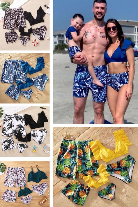 Swimsuits To Wear Around Family, Matching Family Swimwear, Couple Swimwear, Family Vacation Outfits, Mommy And Me Swim, Mom And Daughter Swimwear, Family Bathing Suits, Mom Bathing Suits, Mom And Baby Matching Swimwear