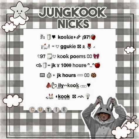 Jungkook Aesthetic Usernames, Jungkook Nicknames Ideas, Jungkook Instagram Bio Ideas, Jungkook Username Ideas For Instagram, Bts Username Ideas For Instagram Ot7, Bts Nicknames, Kawaii Usernames, Jungkook Username Ideas, Dafont Fonts