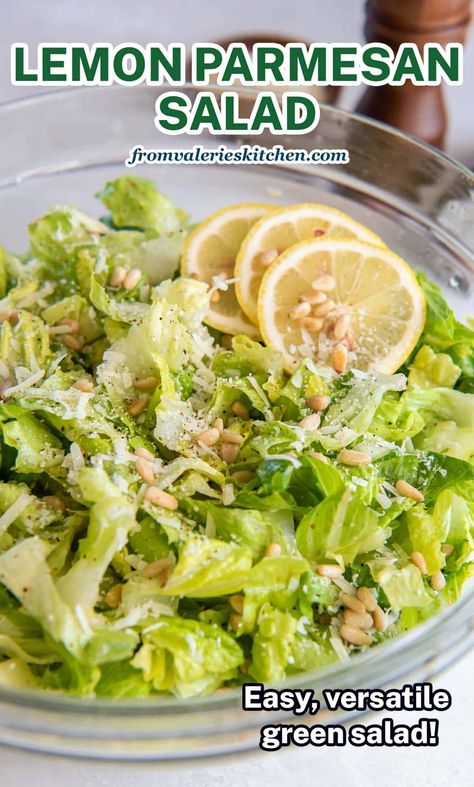 Easy Salads With Romaine Lettuce, Romain Lemon Parmesan Salad, Creamy Lettuce Salad, Lemon Parmesan Sesame Salad Half Baked Harvest, Parmesan Cheese Salad, Romaine Lemon Olive Oil Salad, Fresh Romaine Salad, Toasted Pine Nuts Recipe, Salads Recipes With Romaine Lettuce