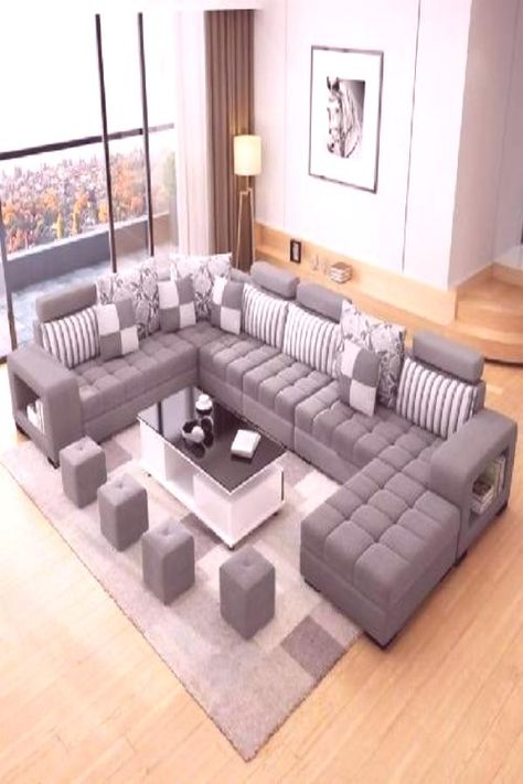 Furniture Sets Design, Living Room Chaise, Modern Fabric Sofa, Large Sectional Sofa, Furnitur Ruang Keluarga, Sofa L, Style Salon, Fabric Sectional Sofas, Modern Sofa Designs