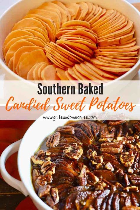 Baked Southern Candied Sweet Potatoes, Candied Potatoes, Sweet Potatoes With Pecans, Southern Candied Sweet Potatoes, Candied Sweet Potatoes Baked, Pecans Candied, Sliced Sweet Potatoes, Sweet Potato Casserole With Pecans, Candied Sweet Potato