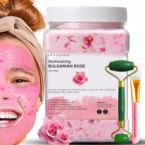 Amazon.com : Jelly Face Mask for Facials - Bulgarian Rose Hydrating, Brightening & Nourishing Jelly Mask with Free Jade Roller & Spatula | Professional Hydrojelly Masks | Vajacial Jelly Mask Powder | 23 Oz Jar : Beauty & Personal Care Jelly Face Mask, Rose Jelly, Jelly Mask, Mask Powder, Hydrating Face Mask, Facial Sheet Mask, Skin Detox, Overnight Mask, Bulgarian Rose