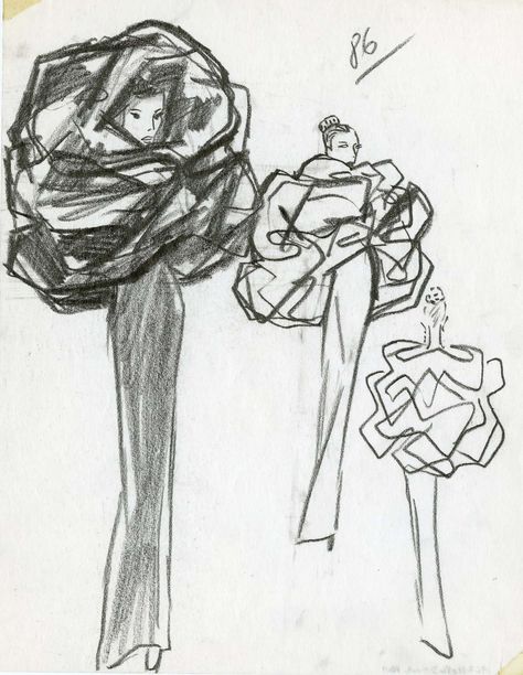 Cristóbal Balenciaga’s collection illustration of dress and cape, model no. 86, winter 1967 PHOTO: BALENCIAGA ARCHIVES, PARIS Costume Illustration, Vintage Balenciaga, Cristobal Balenciaga, Balenciaga Dress, Balenciaga Style, Cristóbal Balenciaga, Fashion Sketchbook, Fashion Illustration Sketches, Sketchbook Ideas