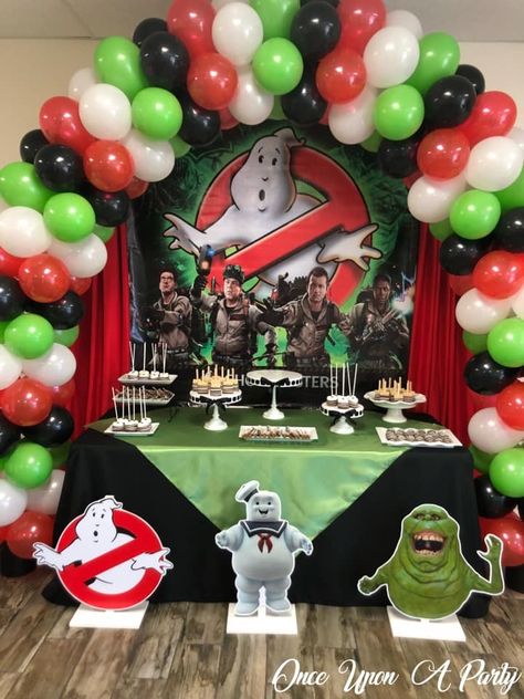 Ghostbusters Balloon Garland, Ghostbusters Party Ideas Decoration, Ghostbusters Theme Party, Ghostbusters Birthday Party Decorations, Ghostbuster Birthday Party, Ghost Buster Birthday Party Ideas, 7th Birthday Party For Boys, Ghostbuster Birthday, Ghostbuster Party