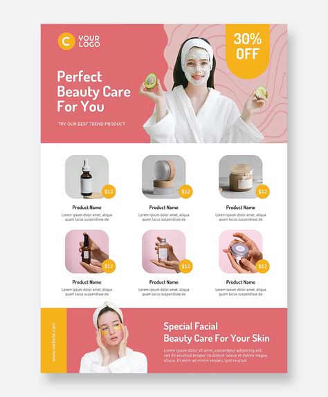 Skin Care Product Flyer Template PSD Skin Care Flyer Design, Skin Care Poster Design, Face Cleansing Routine, Product Flyer, Store Flyers, Ux App Design, Church Backgrounds, Hair Style Vedio, Poster Idea