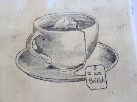 Tea-stained teacup sketch using oil pastel tracing Teacup Sketch, Drawing Cup, Tea Cup Drawing, Beginner Sketches, Observational Drawing, Coffee Drawing, Object Drawing, Easy Drawings Sketches, Pencil Art Drawings