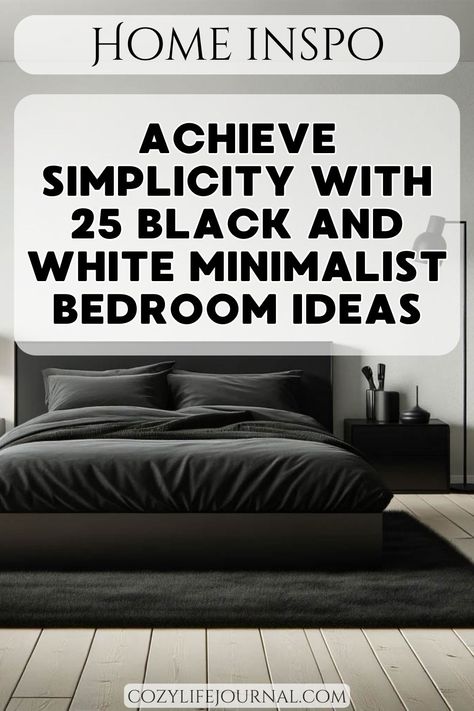 Achieve simplicity with 25 black and white minimalist bedroom ideas. Guest Bedroom Black And White, Simple Black Bedroom, Small Minimal Bedroom, Black And White Minimalist Bedroom, White Minimalist Bedroom, White Upholstered Bed, White Platform Bed, Minimalist Bedroom Ideas, Black Floating Shelves