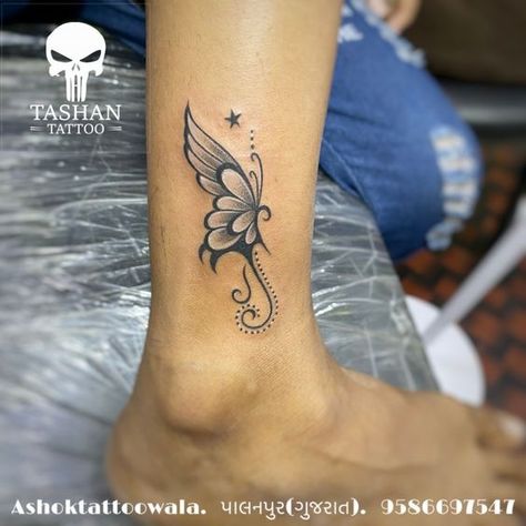 Butterfly Tattoo||Palanpur|| ||Banashkatha||Gujarat|| Butterfly Tattoo For Leg, Butter Tattoos For Women, Ankle Butterfly Tattoo, Infinity Butterfly Tattoo, Diana Tattoo, Butterfly Ankle Tattoos, Tattoo Infinity, Small Feminine Tattoos, Pixie Tattoo