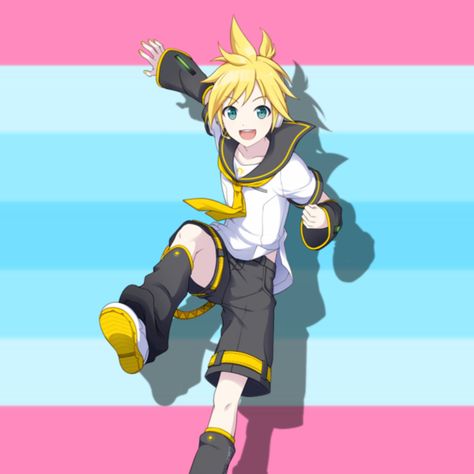 Kagamine Len with the transmasc flag Transmasc Pfps, Transmasc Pfp Icon, Trans Ftm Pfp, Trans Male Pfp, Transmasc Pfp, Icons Trans, Trans And Gay Flag Icon, Trans Boys, Reaction Pictures