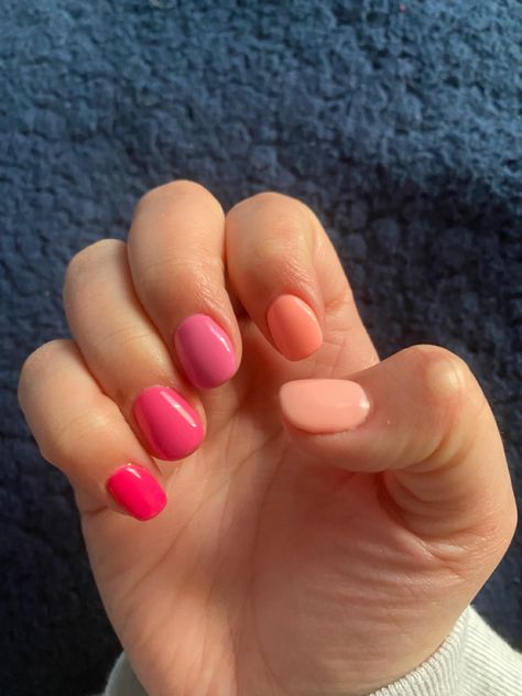 Multi pink nails Multi Color Gel Nails, Multi Pink Nails, Pink Multicolor Nails, Multi Colored Pink Nails, Summer Nails Multi Color, Multi Colored Nails Spring, Multi Shade Nails, Pink Mismatched Nails, Multi Colored Nails Summer