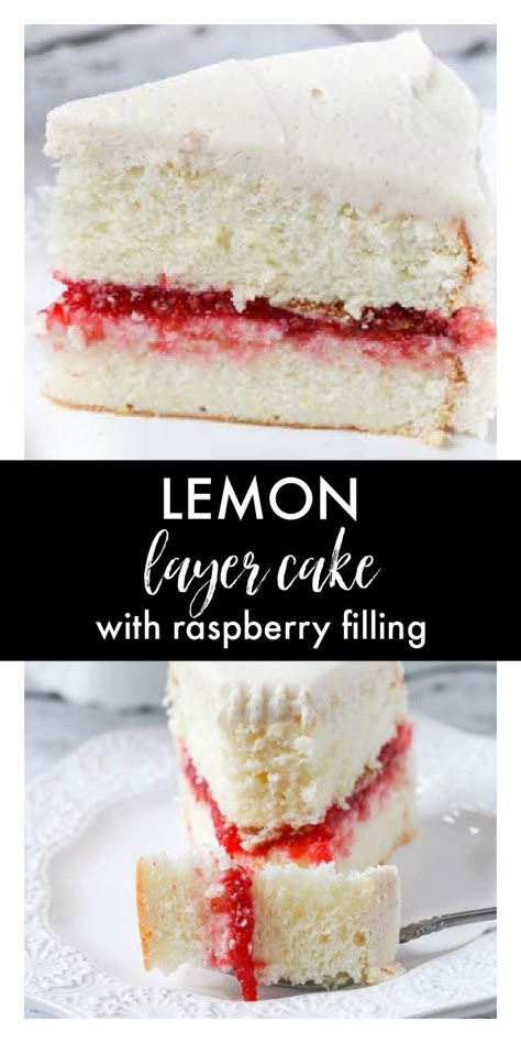 Almond Poppyseed Cake With Raspberry Filling, Raspberry Filled Cake, Lemon Cake Raspberry, Lemon Cake With Raspberry Filling, Spring Birthday Cake, Raspberry Cake Filling, Lemon Raspberry Cake, Lemon Layer Cake, Raspberry Lemon Cakes