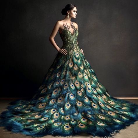 Peacock Inspired Dress, Peacock Wedding Dresses, Figure Dress, Beautiful Long Dresses, Peacock Dress, Fashion Design Patterns, Theme Dress, Fashion Drawing Dresses, Festival Costumes