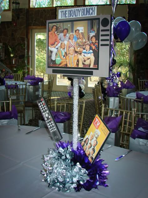 Classic Movie Themed Bat Mitzvah Centerpiece Decades Centerpieces, Sitcom Party Theme, 90s Theme Party Decorations Table Centerpieces, 90s Centerpiece Ideas, Happy Days Tv Show, Bat Mitzvah Centerpieces, Cheap Centerpieces, 90s Party Ideas, 90s Party Decorations