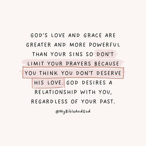 God’s love and grace are more powerful than our sins. We shouldn’t let our past mistakes or feelings of unworthiness hold us back from praying and seeking a relationship with Him. Remember, you’re not praying because of who you are — you’re praying because of who He is. — Luke 15:11-32 (The Parable of the Prodigal Son): This parable illustrates God’s desire for a relationship with us, despite our past mistakes and rebellions. — Hebrews 4:16: “Let us then approach God’s throne of grace with ... Luke 15:11-32, Parable Of The Prodigal Son, Luke 15, Hebrews 4, Hebrews 4 16, Christian Girl Aesthetic, Prayers To God, The Prodigal Son, Love Prayer