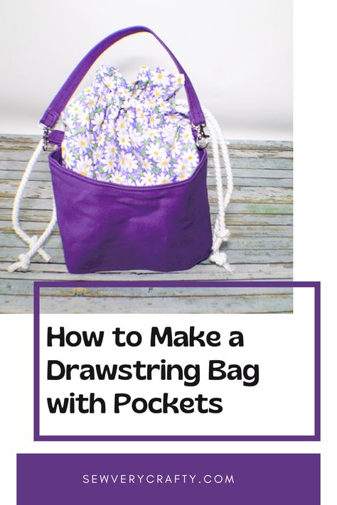 Learn to make this simple beginner drawstring handbag using your beginner sewing skills. This is a super simple beginner sewing project with complete sewing tutorial. Just follow the instructions to create your on drawstring bag with outer pockets in no time. This is a fun ad functional beginner handbag aking project s let's get started. Drawstring Handbag, Drawstring Tote Bag Pattern, Drawstring Bag Tutorials, Household Sewing, Drawstring Purse, Quilt Club, Cotton Handbag, String Bag, Diy Tote Bag