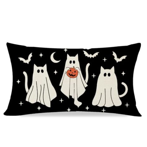 Black Halloween Decorations, Burlap Halloween, Halloween Pillows Covers, Spooky Black, Fall Sewing, Farmhouse Halloween, Halloween Throw Pillow, Couch Decor, Ghost Cat