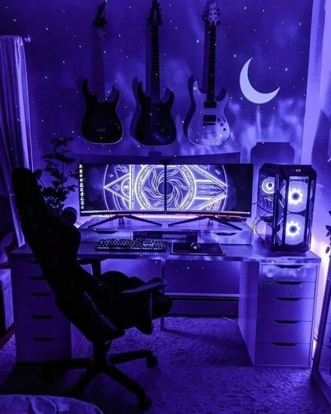 desktop / desktop setups / aesthetic desk setups / amazing desk setup / gaming desktops / gaming desktop setups / dream desk setup/ room ideas / ro om decorations Best Pc Setup, Purple Room, Gaming Desk Setup, Best Gaming Setup, Computer Gaming Room, Gamer Setup, Gamer Room Decor, Blue Game, Pc Gaming Setup