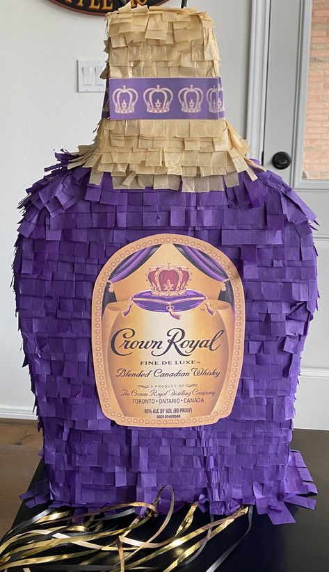 21st Birthday Piñata, Crown Royal, Crown Royal Decorations Party Ideas, Crown Royal Centerpiece Ideas, Crown Royal Themed Birthday Party, Crown Royal Party Ideas For Men, King Birthday Theme For Men, 21st Birthday Pinata, Crown Royal Birthday Ideas For Men, Royal Themed Birthday Party, 60th Birthday Cake For Men