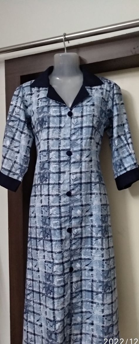 Checked Kurti Designs Indian, Coat Collar Kurti, Checks Kurti Designs, Long Kurti Patterns, Collar Kurti Design, Collar Kurti, Neck Lines, Coat Collar, Kurti Dress