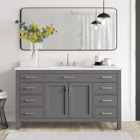 Mercury Row® Atencio 60" Single Bathroom Vanity Set & Reviews | Wayfair 60 Inch Vanity, 60" Vanity, Green Vanity, Bathroom Necessities, Single Sink Vanity, Main Bathroom, Engineered Stone, Double Bathroom Vanity, Green Bathroom