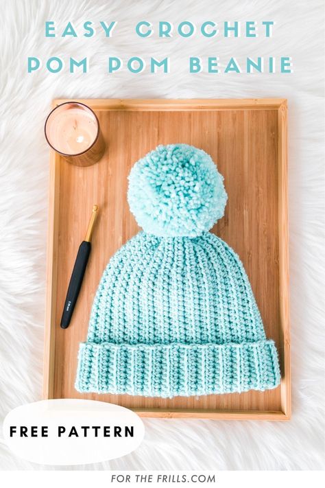 Crochet Baby Pompom Hat Pattern, Toddler Pom Pom Hat Crochet Pattern, Crochet Beanie With Pom Pom Free Pattern, Crochet Pom Beanie, Simple Crochet Kids Hat, Bubble Hat Crochet Free Pattern, Wool Ease Beanie Crochet Pattern, Crochet Hats With Pom Poms, Pom Pom For Beanie