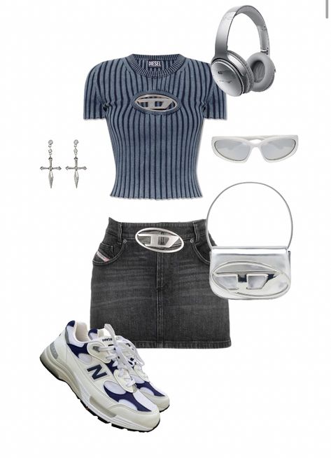 Diesel Y2k Outfit, Diesel Fashion Aesthetic, Diesel Inspired Outfit, Diesel Aesthetic Outfits, Diesel Skirt Outfit, Kpop Diesel, Disel Outfit Girl, Italian Y2k Outfits, Y2k Sporty Outfits