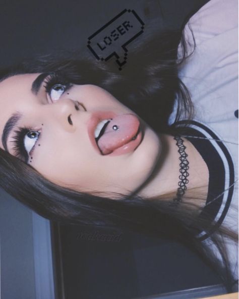 Love my piercings <3 don’t steal my insta is vodkacidx #tonguepiercing Spiderbite Piercings, Facial Piercing, Piercing Face, Piercing Bouche, Mouth Piercings, Helix Piercings, Septum Piercings, Face Piercings, Piercing Cartilage