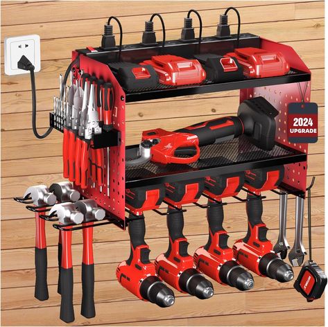 4 Drill Holders, Heavy Duty Modular Wall Mount Rack for Garage & Shed Organization, Tool Storage Organizer, Gifts for Men Dad Husband Christmas Garage Wall Organizer, Man Garage, Electric Hand Drill, Power Tool Organizer, Drill Holder, Shed Organization, Garage Tool Storage, Elegant Packaging, Tool Room