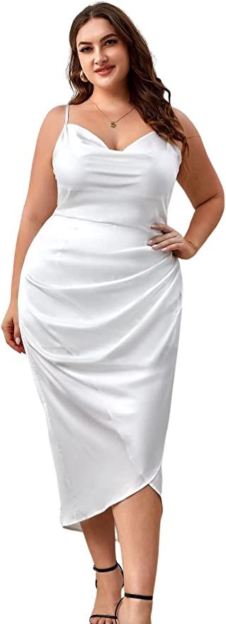 Floerns Women's Plus Size Satin Spaghetti Strap Cowl Neck Wrap Party Cami Dress New White 1XL at Amazon Women’s Clothing store Neck Wrap, Amazon Women, Cami Dress, Cowl Neck, Clothing Store, Spaghetti Strap, New Dress, Satin, Plus Size