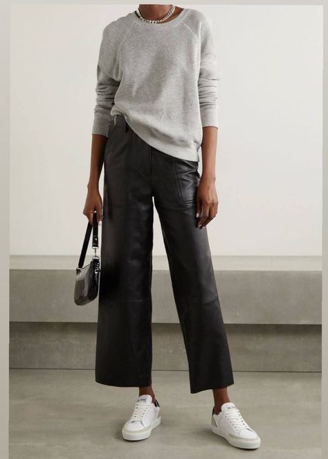 Leather Pants And Sneakers, Lederhosen Outfit, Mode Casual, Nili Lotan, Leather Trousers, Midi Skirts, 가을 패션, Leather Outfit, Net A Porter