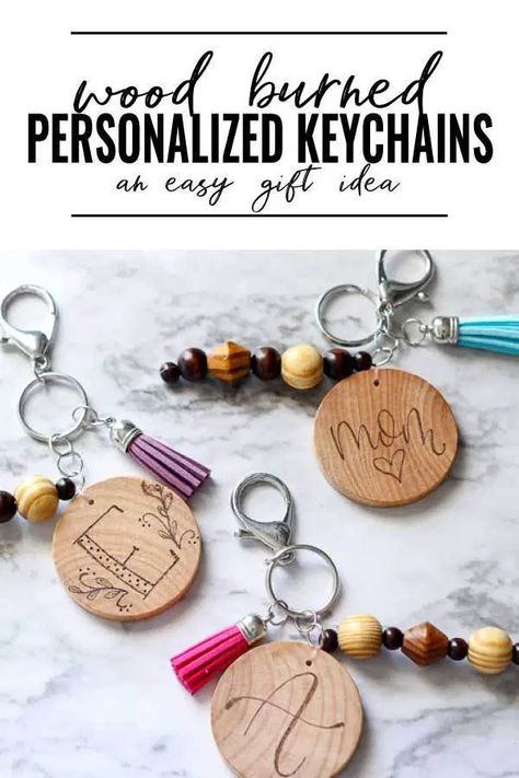 So cool! Love the idea of making these wood burned keychains to give as a personalized gift for the holidays! #gift #handmadegift #woodburned #keychain #craft #giftidea Keychains Diy, Personalized Keychains, Wood Burn Designs, Keychain Craft, Wood Keychain, Wooden Keychain, Handcrafted Gifts, Wood Burning Crafts, Gifts Personalized