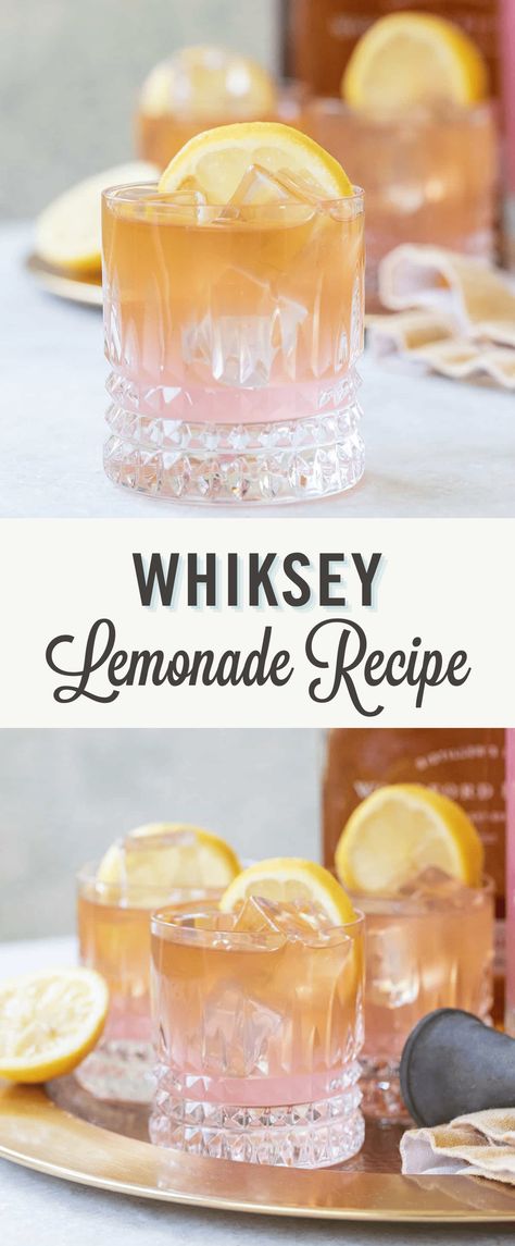 This whiskey lemonade recipe is easy to make with only two ingredients! A classic whiskey lemonade is the perfect, no-fuss summer drink. It’s simple to make, requiring just whiskey and lemonade, and has a delightful blend of sweet and tart. Whisky Lemonade, Bourbon Lemonade, Recipe Using Lemons, Whiskey Drinks Recipes, Whiskey Lemonade, Rum Cocktail Recipes, Drink Garnishing, Lemonade Cocktail, Gin Cocktail Recipes