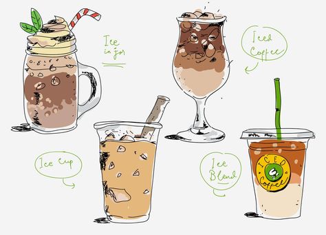 Iced Coffee Cafe menu Hand Drawn vector Illustration Drink Menu Illustration, Iced Coffee Sketch, Cafe Menu Drawing, Ice Coffee Illustration, Iced Tea Illustration, Iced Coffee Drawing, Boba Truck, Iced Coffee Illustration, Menu Drawing