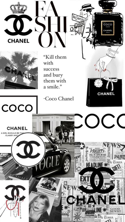 Coco Chanel Aesthetic, Chanel Vogue, Coco Chanel Wallpaper, Chanel Wallpaper, Chanel Aesthetic, Project Life Cards, Black And White Picture Wall, Iphone Lockscreen Wallpaper, Magazine Collage