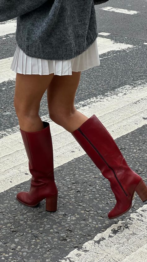 Kezia Rose Cook (@keziacook) | Instagram profile Red Boots Outfit Knee High, Kezia Cook, Red Knee High Boots Outfit, Burgundy Boots Outfit, Red Boots Outfit, Tall Boots Outfit, Red Knee High Boots, Thrift Wishlist, High Heel Boots Outfit