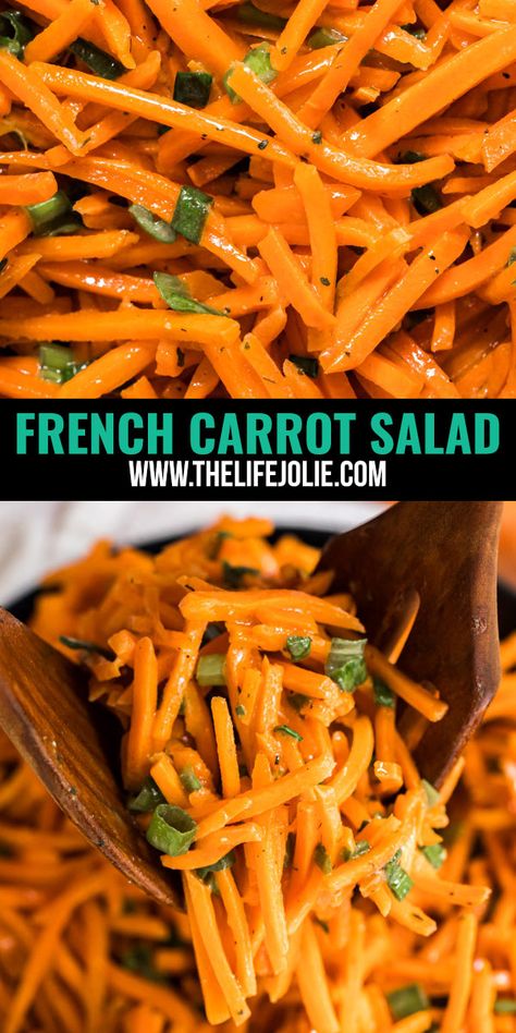 This French Carrot Salad is a light and simple salad! It's so quick and easy to whip up and is sure to become your go-to salad for a busy weeknight! Carrots Salad, Layered Taco Salads, Carrot Salad Recipes, Resep Salad, Simple Salad, Carrot Salad, Carrot Recipes, Veggie Dishes, Easy Salads