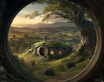 AniqartCo - Etsy UK Hobbit Land, The Hobbit Characters, Fairytale Kingdom, Casa Dos Hobbits, Hobbit Door, Hobbit Art, Forest Cottage, Lotr Art, Hobbit Hole