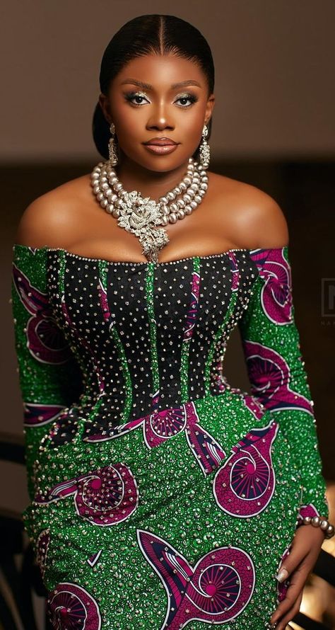 Latest Ankara Styles 2024, Beaded Ankara Dress, Owambe Ankara Styles, Ankara Corset Gown, Dress African Style, Victorian Corset Dress, Prom Dress African, Igbo Wedding Dress, Gown Ankara