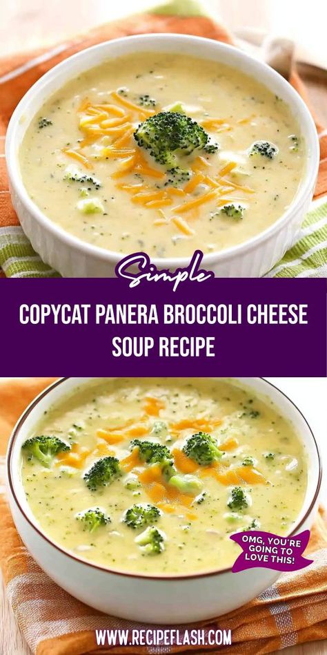 Treat yourself to a comforting bowl of Copycat Panera Broccoli Cheese Soup Recipe! This creamy, cheesy delight features fresh broccoli and is perfect for warming up on cold days. Quick to prepare, this soup is a fantastic addition to your meal rotation. Enjoy a taste of comfort! Condensed Cheddar Cheese Soup Recipes, Copycat Panera Broccoli Cheese Soup, Panera Cheddar Broccoli Soup, Dairy Free Broccoli Cheese Soup, Panera Bread Soup, Panera Broccoli And Cheese Soup, Panera Broccoli Cheese Soup Recipe, Copycat Panera Broccoli Cheddar Soup, Panera Broccoli Cheese Soup