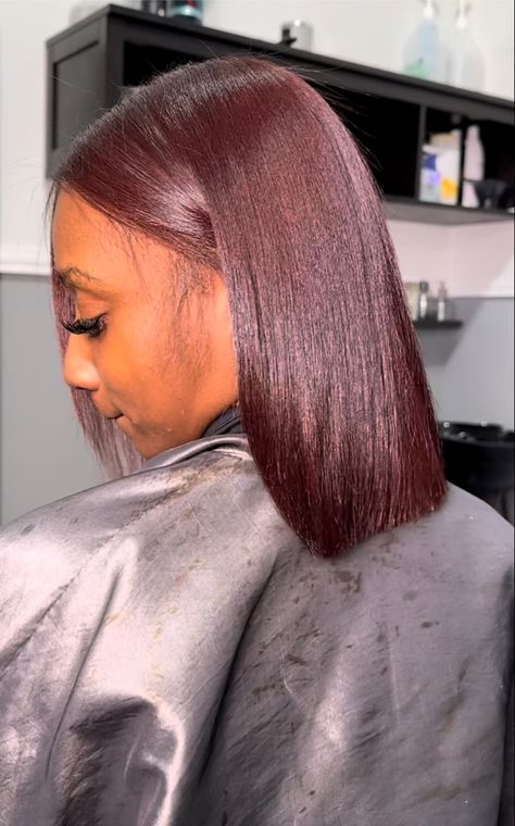 Cherry Red Hair On Black Women, Cherry Cola Hair Color On Brown Skin, Red Hair On Brown Skin, Dark Burgundy Hair, Burgundy Hair Dye, Hair Color For Dark Skin, Maroon Hair, Pressed Natural Hair, Silk Press Natural Hair