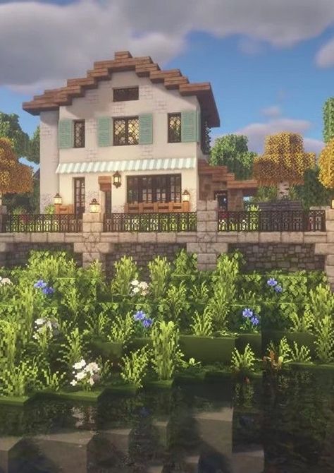 Cafe Minecraft, Description Ideas, Riverside Cafe, Cottagecore Minecraft, Minecraft Aesthetic, Minecraft Things, Minecraft Interior, Minecraft Interior Design, Minecraft House Plans