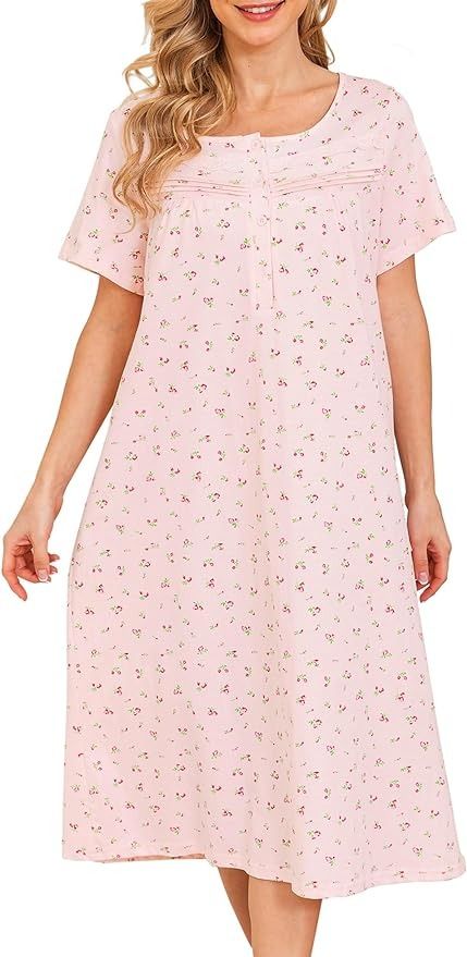 Bloggerlove Plus Size Nightgowns Lace House Dresses for Women with Pockets Elegant Ladies Vintage Nightgown Lounge Dress Women's Nightgowns & Sleepshirts Pink XXL at Amazon Women’s Clothing store Dress Short Long Sleeve, Plus Size Nightgowns, Floral House, Dress For Ladies, House Dresses, Vintage Nightgown, Cotton Sleepwear, Night Dress For Women, Elegant Ladies