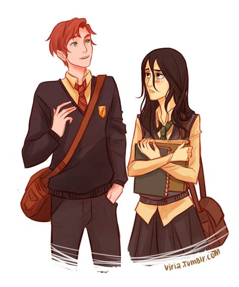 Genderbent Severus Snape and Lily Evans. Wonderful. Snape is so freaking adorable, I want to hug her. Fanart Harry Potter, Fem Harry Potter, Snape And Lily, Severus Rogue, Theme Harry Potter, Lily Evans, Viria, Harry Potter Marauders, Severus Snape