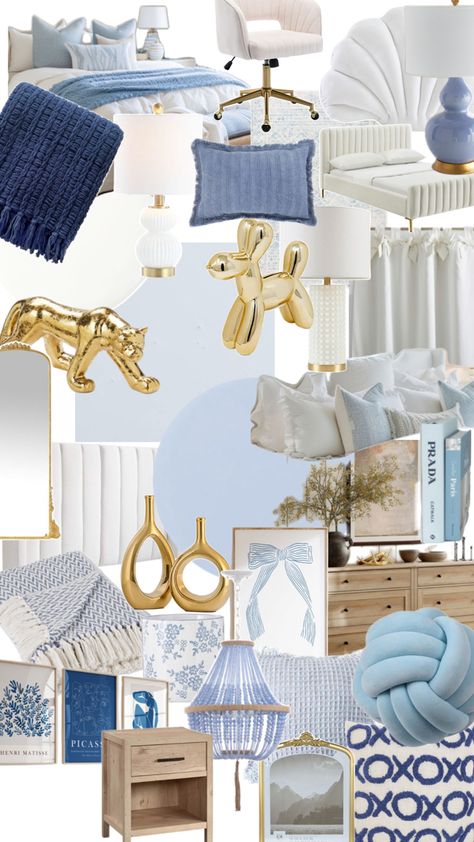 Room Decor Layout Ideas, East Coast Aesthetic Bedroom, Sea Blue Bedroom Ideas, Trendy Room Decor Ideas, Blue And White Room Bedroom Aesthetic, Costal Themed Bedrooms, Room Ideas Aesthetic Light Blue, Beach College Dorm Room Ideas, Miami Room Aesthetic