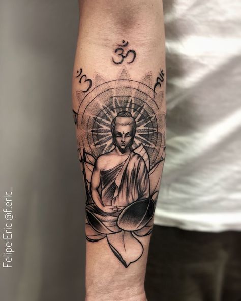 Badass Tattoo Ideas, Buddhism Tattoo, Buddha Tattoo Sleeve, Spiral Tattoos, Mayan Tattoos, Molecule Tattoo, Buddhist Tattoo, Hippie Tattoo, Buddha Tattoo Design